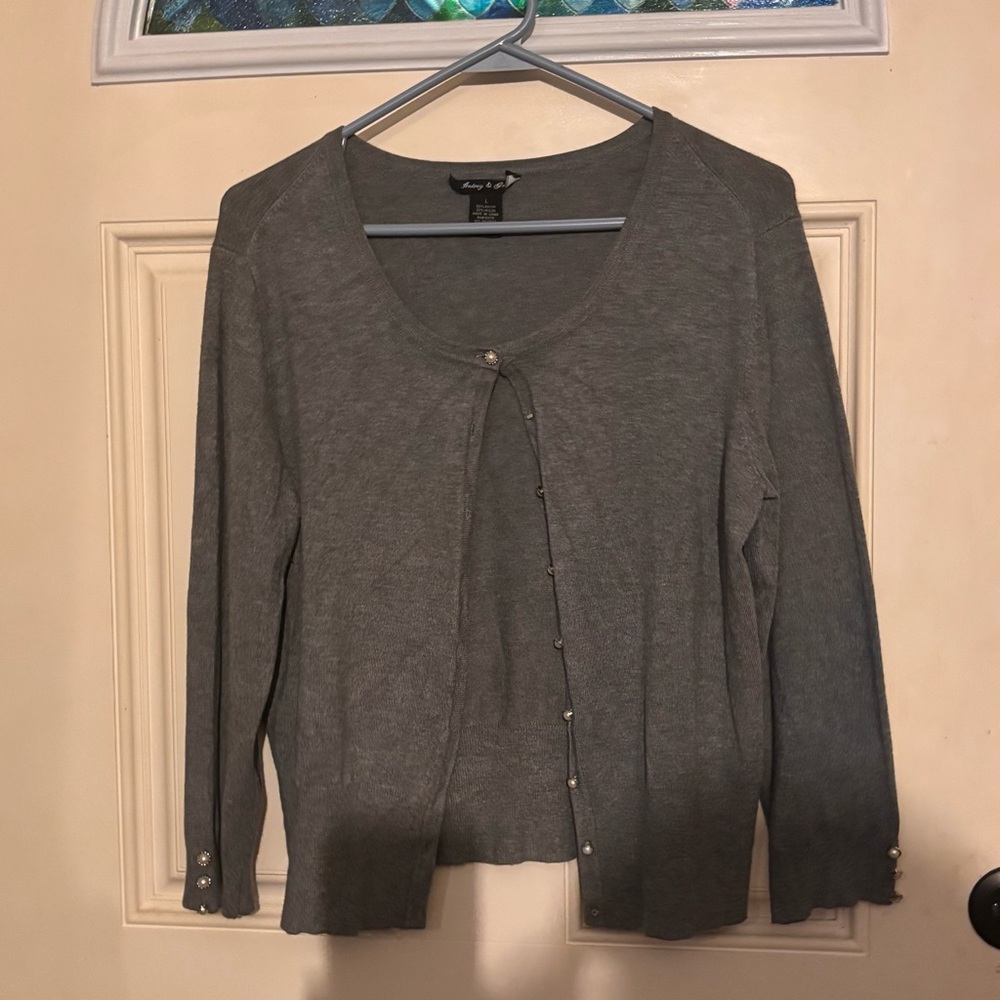 Audrey & Grace Charcoal Cardigan with Pearl Detail